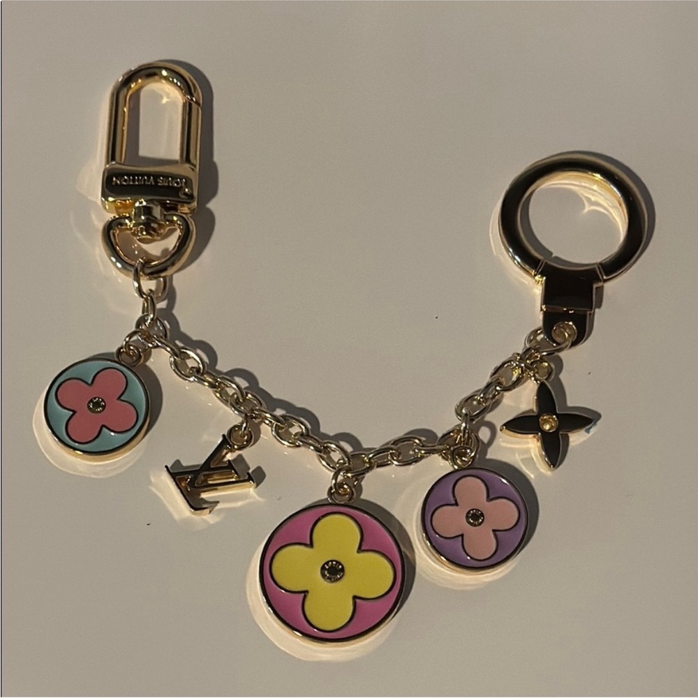 Fashion Inspired Floral Charm Keychain/Bag Charm with Gold Accents